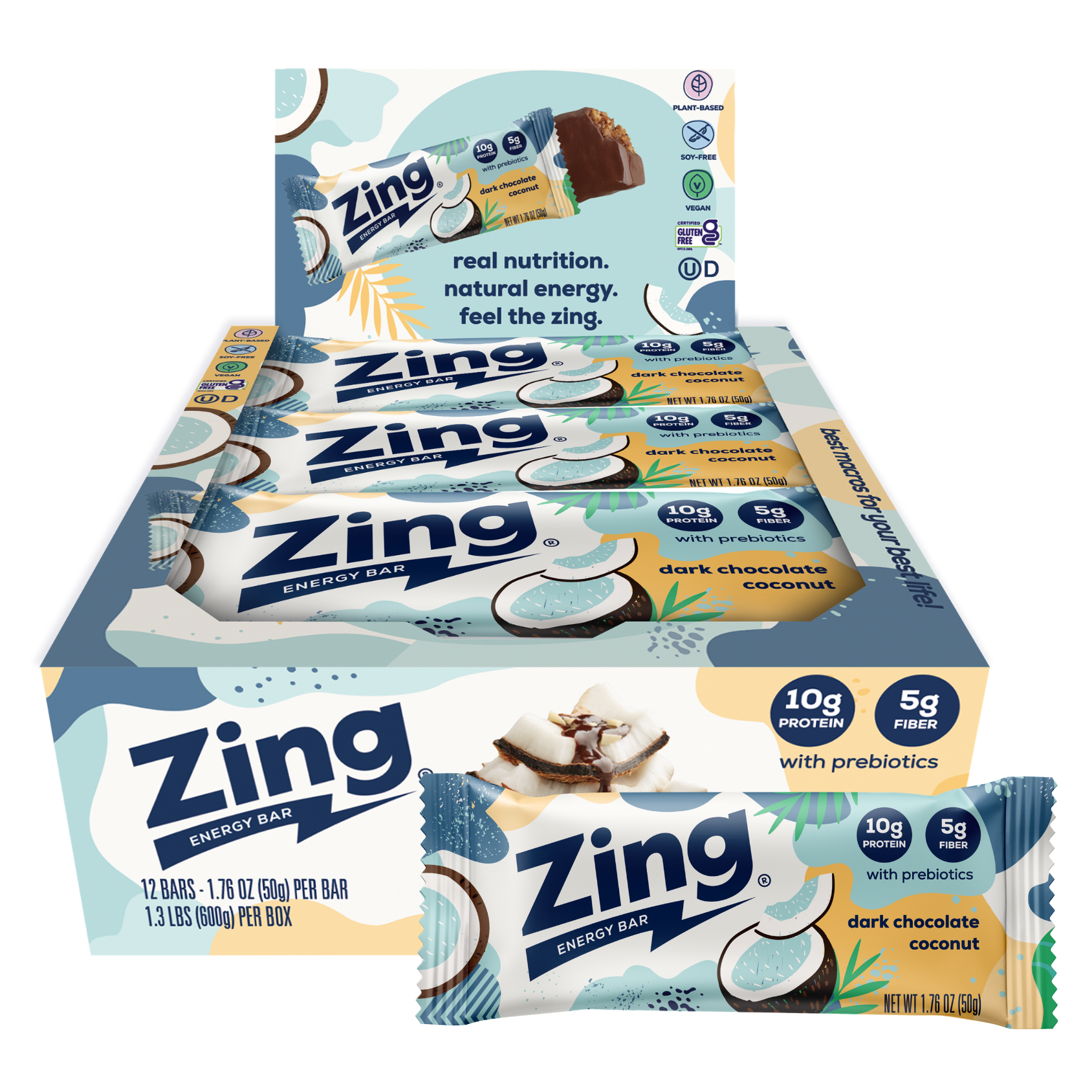 dark chocolate coconut energy bar | zing bars