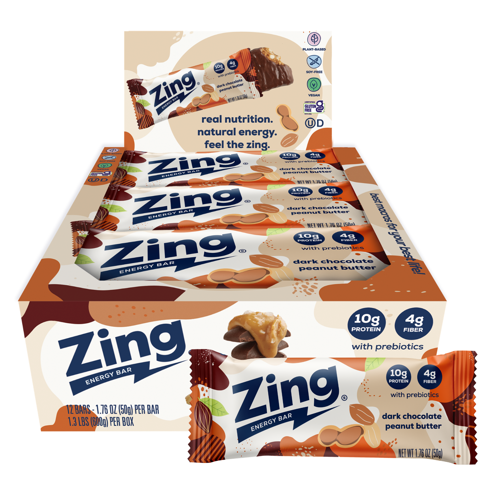 dark chocolate peanut butter energy bar | zing bars