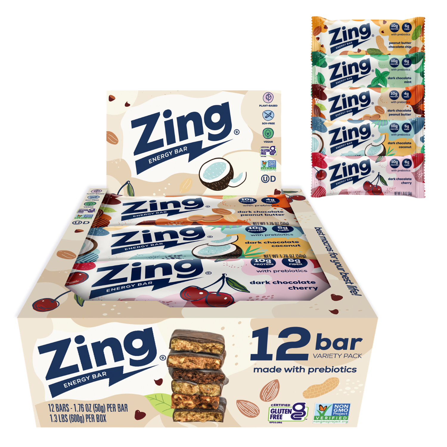 variety pack energy bars | zing bars 12ct