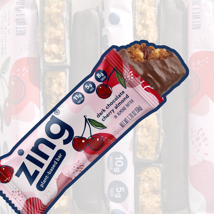 Dark Chocolate Cherry Almond Protein Bar Zing Bars Plant Based